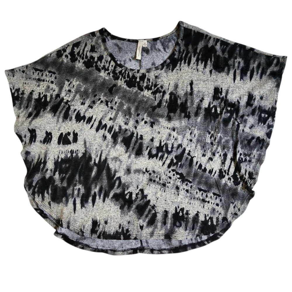 Susan Lawrence Gray Black Tie Dye Dolman Sleeve Top M